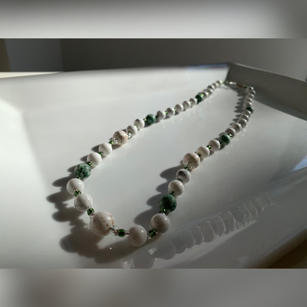 Swarovski Beaded White and Green Handmade Necklace